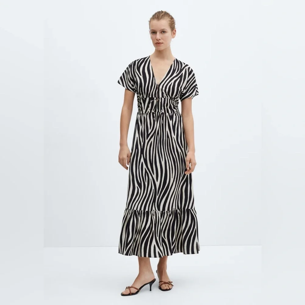 Mango Zebra printed cut out detail dress NWT